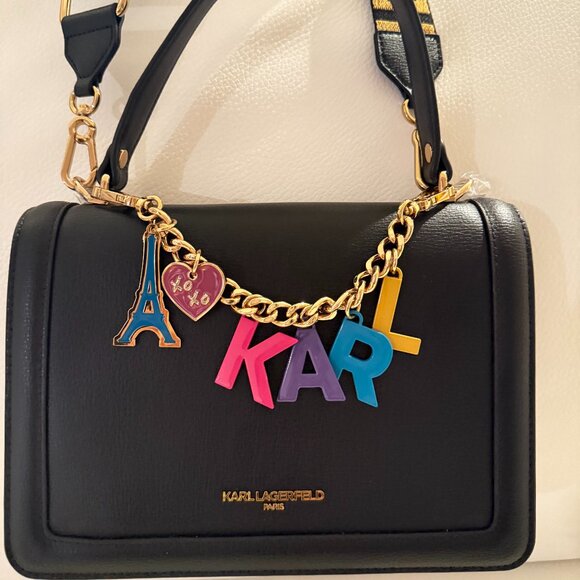 NWT KARL LAGERFELD SIMONE CHARM LOGO SHOULDER BAG CROSSBODY SATCHEL BLACK - Picture 2 of 8